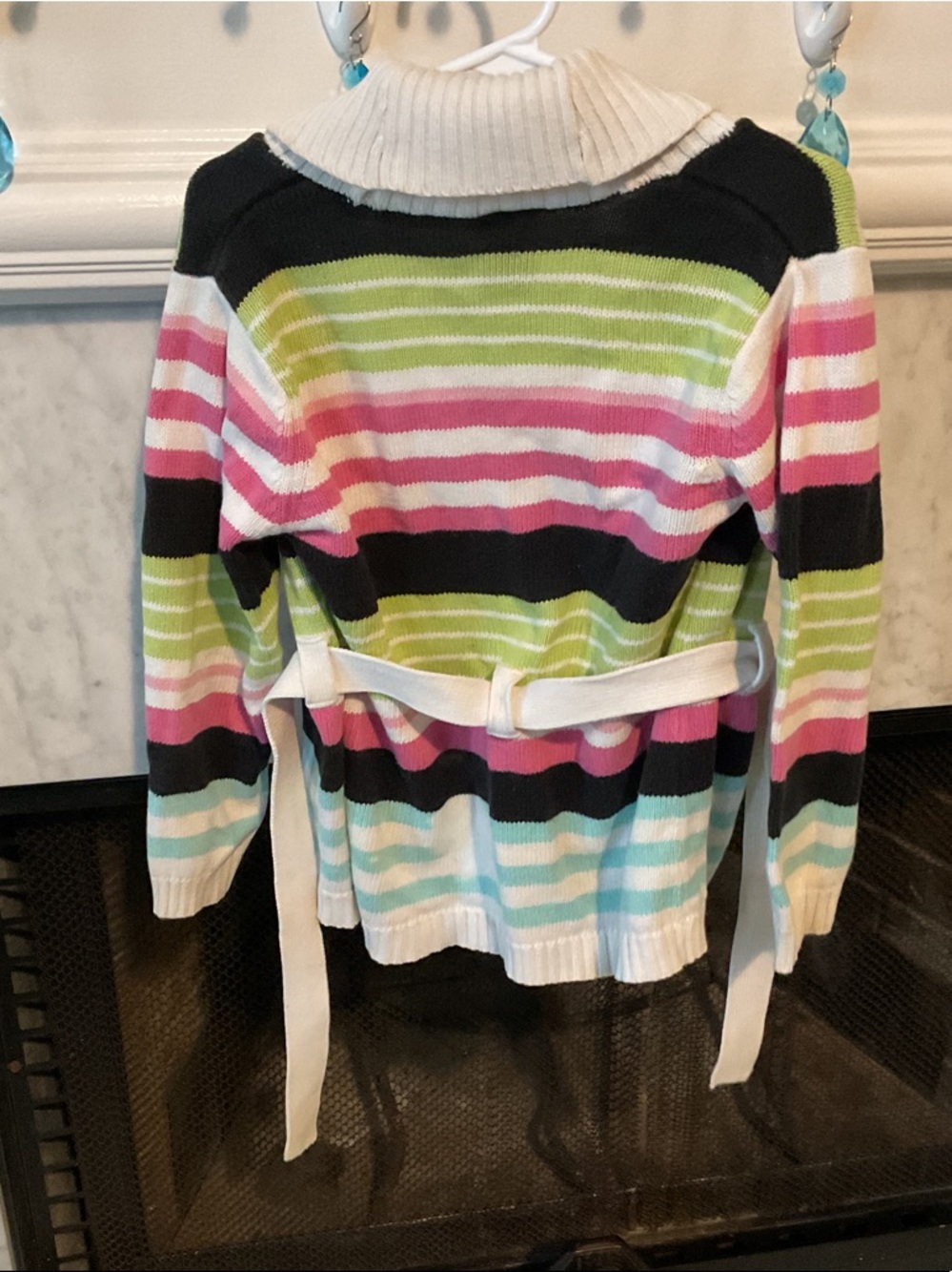 Gymboree Multicolor Striped Shawl Collar Cardigan - Green Pink Black White Aqua - Picture 2 of 6